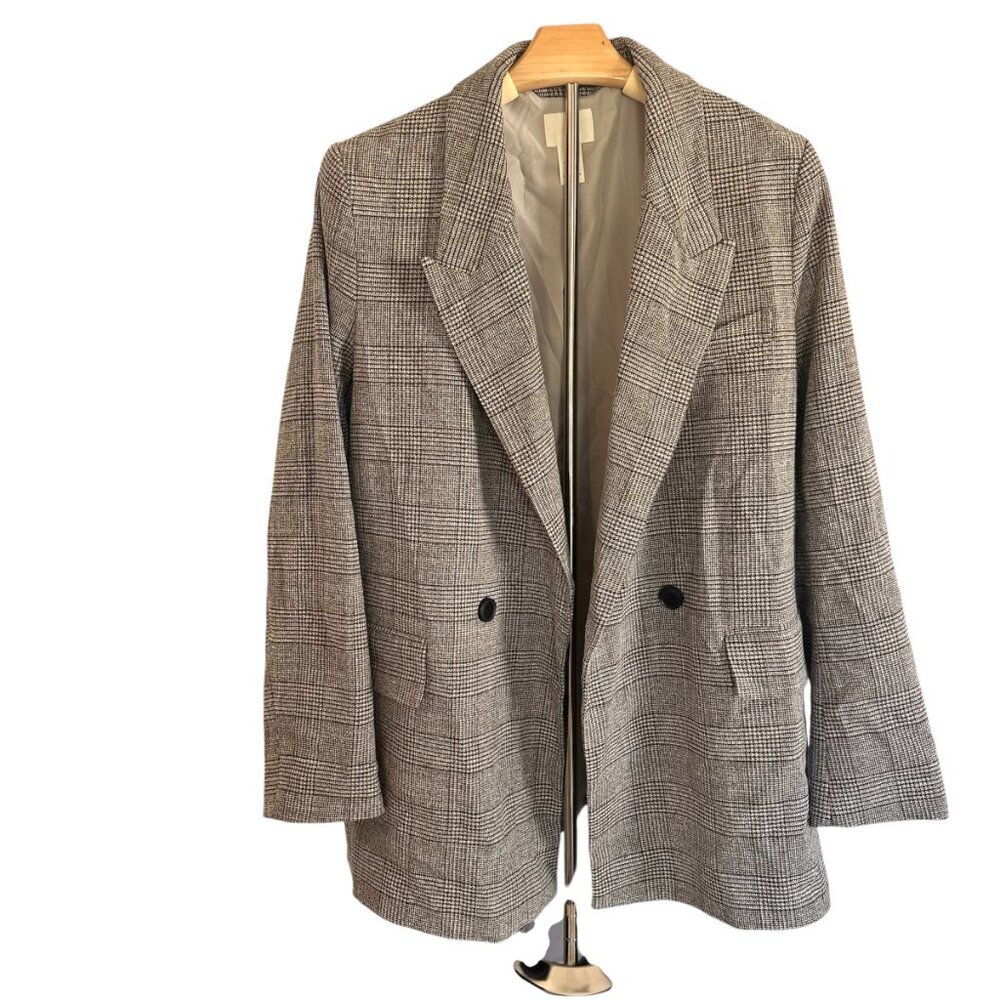 H&M Oversized Blazer Jacket Black and White Plaid Corporate Core Women's Size S - Picture 3 of 6